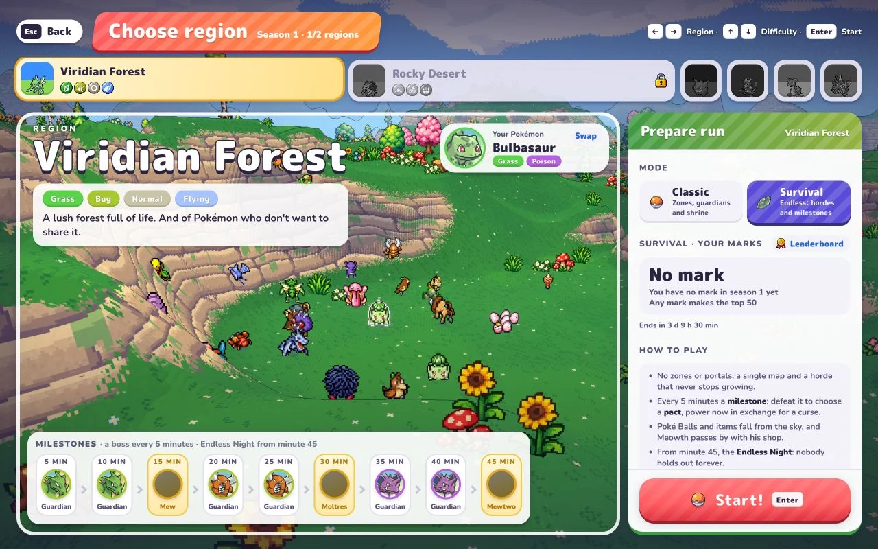 Preparación de Classic y Survival con sus reglas y dificultad
