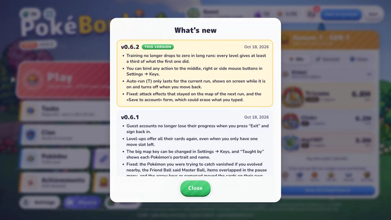 The original What’s new panel marks v0.6.2 as current and dates it October 18, 2026
